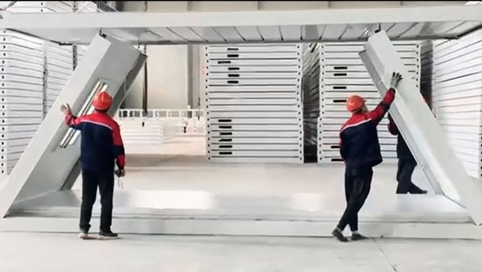 Två personer sätter ihop ett hus